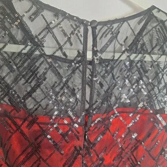 Jessica Howard Sequin Midi Dress Sleeveless Black Red Formal 16 W Womens - Picture 7 of 11